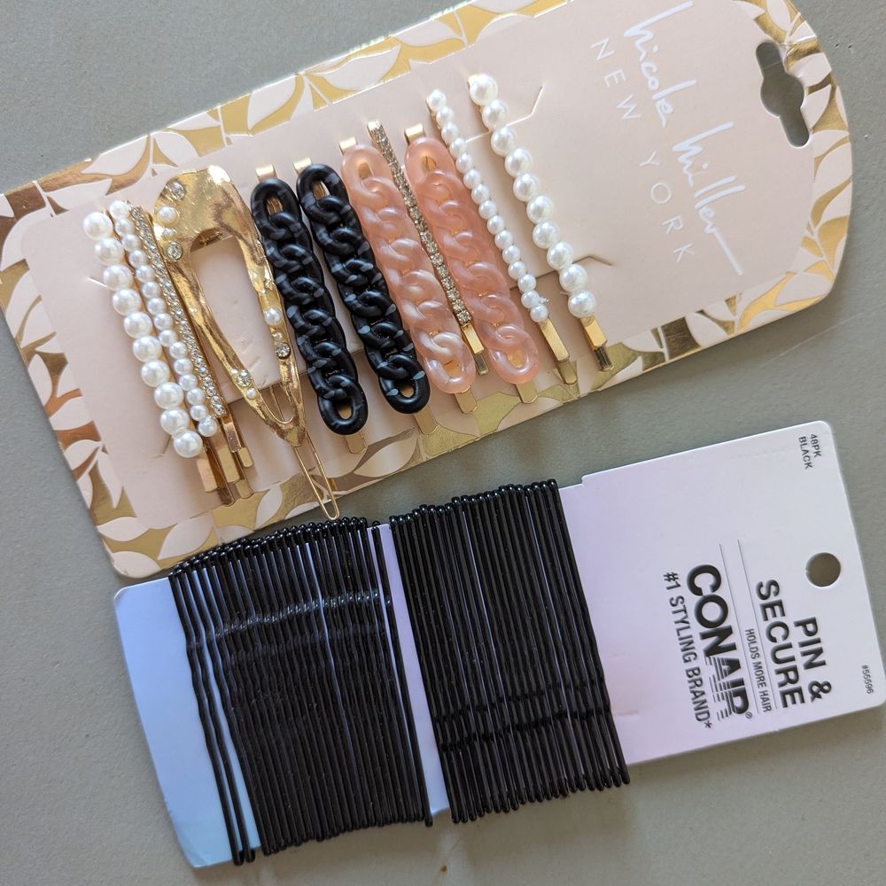 Hair Accessory Bundle: Nicole Miller Pearl, Gold, Black & Blush Hair Clip Set